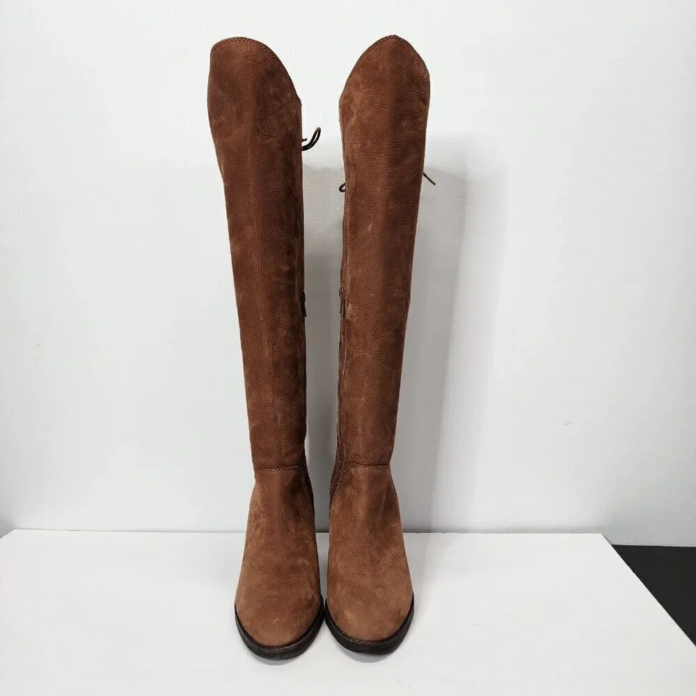 NWOB Lucky Brand Pembe Brown Leather OTK Over the Knee Riding‎ Boots Women's 7